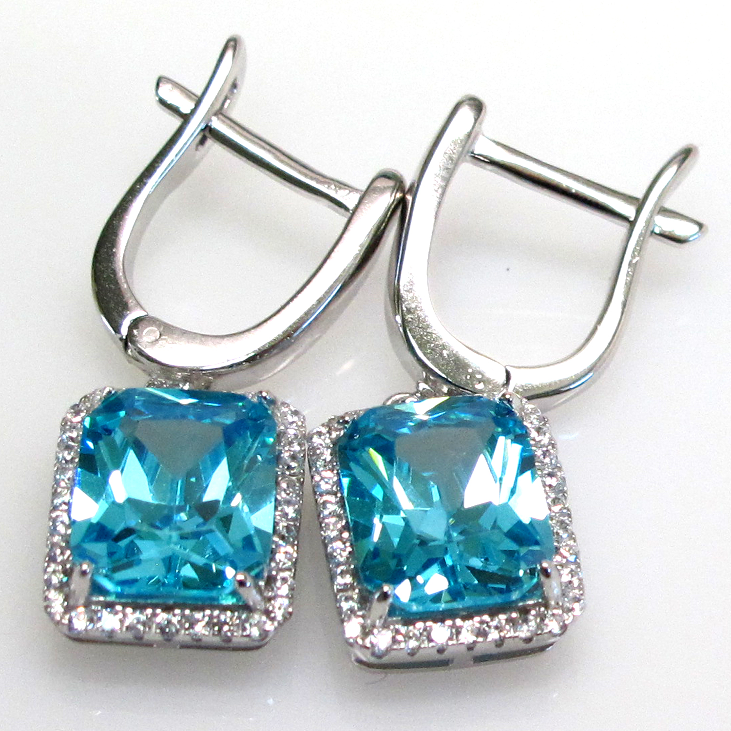 ELEGANT 6 CT AQUAMARINE 925 STERLING SILVER FRENCH BACK EARRINGS eBay