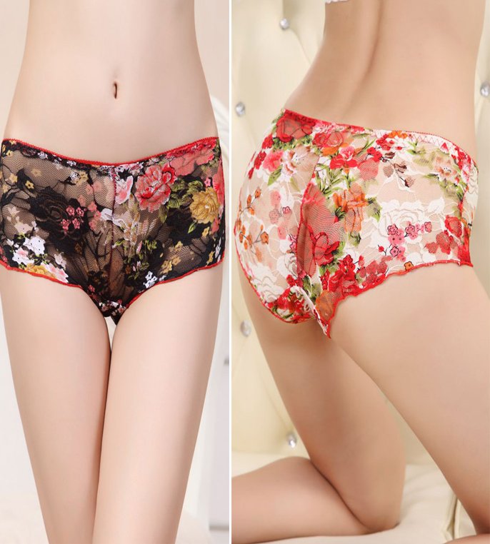 EXQUISITE WOMENS FLOWER PRINT SHEER LACE PANTIES 2 COLOR eBay