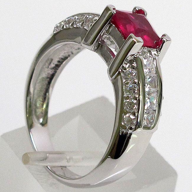 LOVELY 1 CT RUBY PRINCESS CUT 925 STERLING SILVER RING SIZE