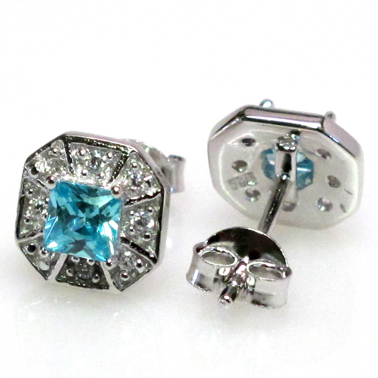 PRETTY EMERALD CUT AQUAMARINE 925 STERLING SILVER STUD EARRINGS | eBay