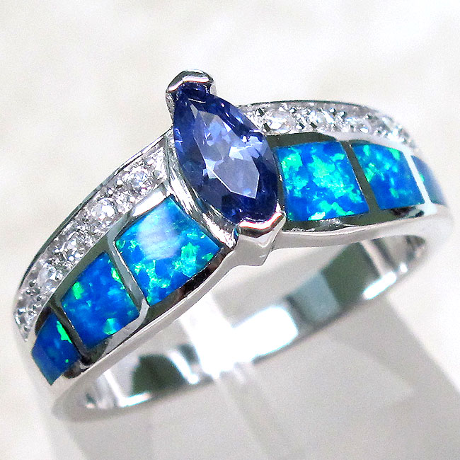 LOVELY BLUE OPAL TANZANITE MARQUISE CUT 925 STERLING SILVER RING SIZE 5 ...