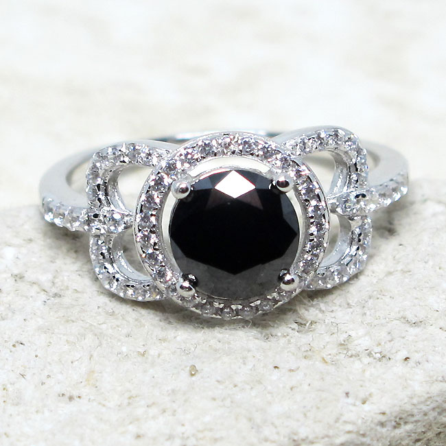GORGEOUS 1.5 CT ROUND BLACK 925 STERLING SILVER RING SIZE 5