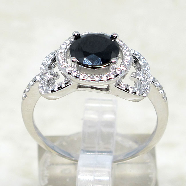 GORGEOUS 1.5 CT ROUND BLACK 925 STERLING SILVER RING SIZE 5