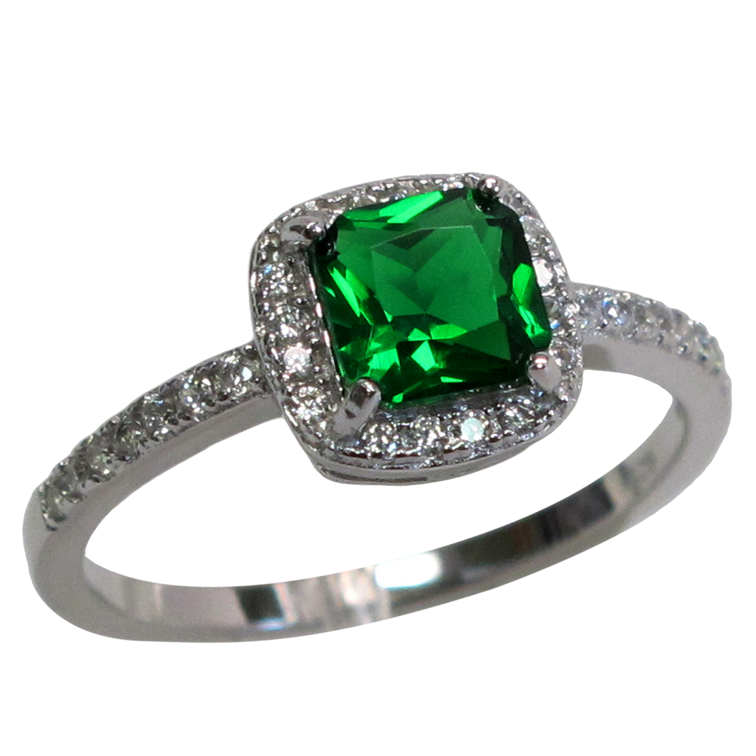 IMPRESSIVE PRINCESS CUT 1 CT EMERALD 925 STERLING SILVER RING SIZES 5 ...