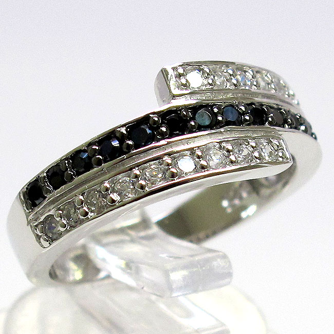FANCY BLACK WHITE MICRO PAVE 925 STERLING SILVER RING SIZE 5-10